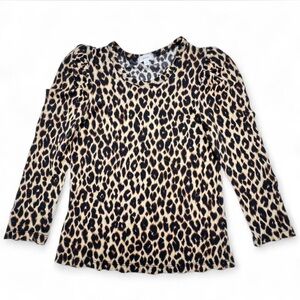 ALC Animal Print Leopard Cheetah Puff Shoulder Elbow Sleeve Top Shirt Blouse